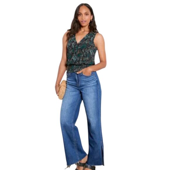 Evereve Jules Mesh Ruffle Hem Smocked Waist Sleeveless Wrap Top Green Multi MED - Picture 6 of 12